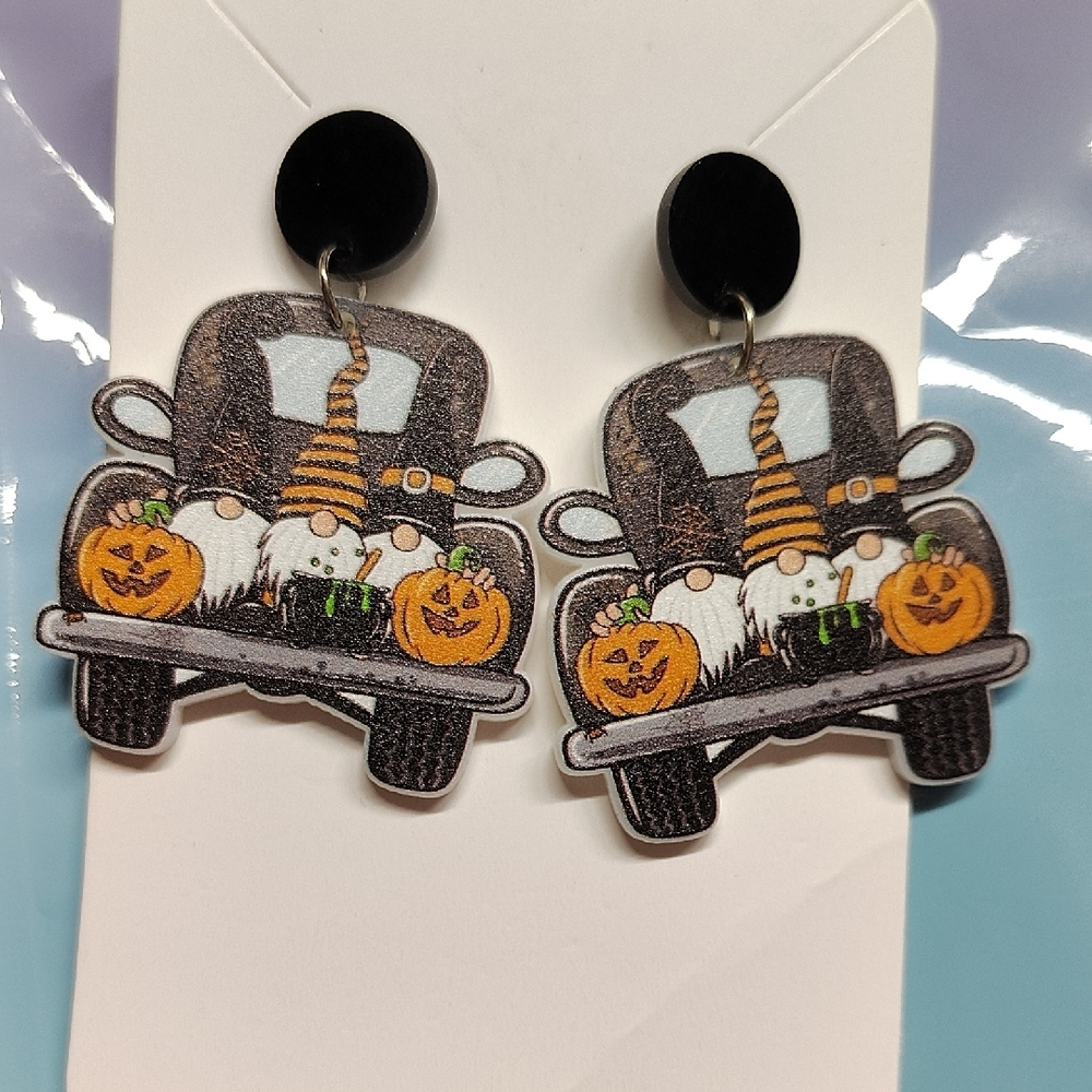 Halloween Gnome Earrings with Pumpkins